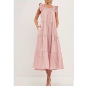 English Factory Ruffle Detail Midi Dress Size Medium NEW